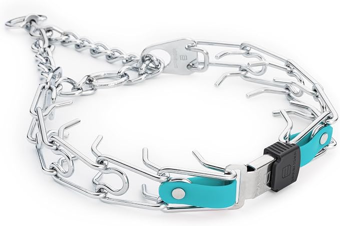 Herm Sprenger Chrome Plated Steel Dog Collar with Quick Release ClicLock Buckle and Biothane Insert Training Collar for Dogs Made in Germany (Sky Blue, 25in x 4.0mm(Neck Size up to21-22in))