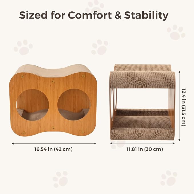 Avont 2-in-1 Cat Scratcher with Reversible Scratching Board, Curved | Protects Furniture, Durable Wooden Frame, Easy Assembly, Tunnel