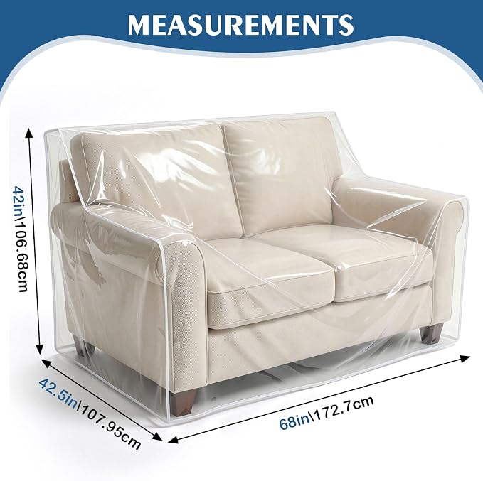 TAOCOCO Plastic Couch Covers 68" W Heavy Duty Clear 2 Seat Sofa Covers, Thick Vinyl Loveseat Couch Cover for Dog & Cat, Waterproof & Dustproof Sofa Furniture Protector for Storage and Moving