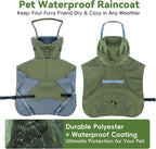 RYNVALE Waterproof Dog Rain Coat, Breathable Windproof Dog Raincoat with Adjustable Strip, Leash Port, Removable Hood, Reflective Full-Body Coverage Pet Poncho | Large Dogs, Green (3XL)