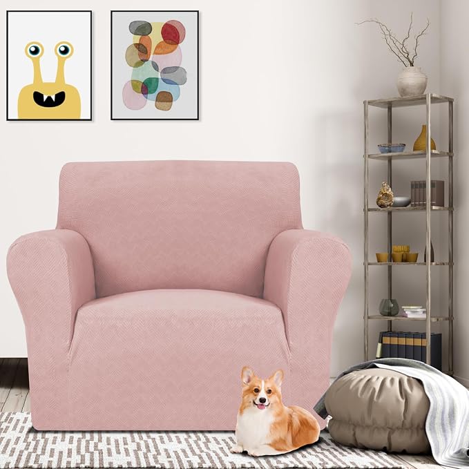 MAXIJIN Chair Covers for Living Room 1 Piece Stretch Sofa Chair Slipcovers with Arms (31"-46") Furniture Protector for Dog Pet Couch Armchair Cover (Chair, Diamond Pattern Dusty Pink)