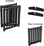 LZRS Freestanding Dog Gate 60" W x 30" H Solid Wooden Pet Gate for Doorways, Stairs & Hallways, Expandable & Foldable with Support Feet，Indoor Use,Black