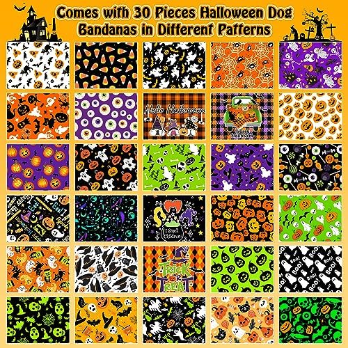 30 Pcs Halloween Dog Bandanas Bulk Adjustable Dog Scarves Bibs Pumpkin Bat Ghost Puppy Bandanas Pet Neckerchief Washable Holiday Halloween Bandanas for Small Medium Large Dog Pet Grooming Accessories - Image 3