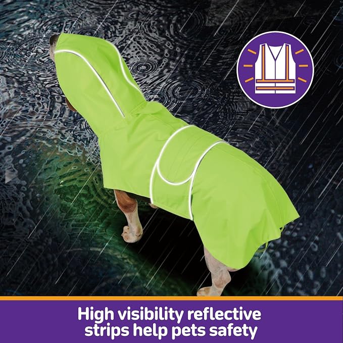 Kimee Dog Raincoat Reversible, Single Side Slicker Poncho Adjustable Waterproof Dog Rain Jacket with Leash Hole/Reflective Stripe Hooded Snowproof Windproof Clothes for Small to 3X-Large Dogs, 3XL
