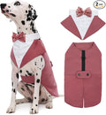Kuoser Dog Tuxedo, Dog Suit and Bandana Set, Dogs Costume with D-Ring | Formal Dog Outfit with Detachable Bowtie Collar for Wedding, Birthday, Party, Christmas, Halloween, Pink XL