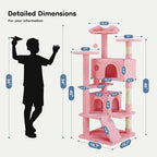 DUMOS 54 Inch Cat Tree Tower with Scratching Posts, Pink | Multi-Level Pet House for Large Cats with 2 Condos, Scratching Posts, Round Platform, Small Ladder and Toys