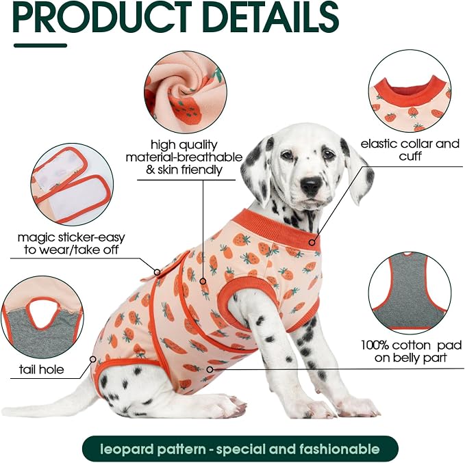 Kuoser Dog Recovery Suit for Female Male Dogs, Post-Surgery Bodysuit for Spay Neuter, Dog Onesie After Surgery, Anti-Licking Pet Surgical Recovery Suit, PinkStrawberry M