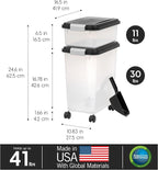 IRIS USA Dog Food Storage Container 30 lb + 11lb Airtight Combo, Stackable Pet Food Storage Bin with Wheels for Cat Dog Food, BPA Free, Made in USA, Black | Stackable Pet Food Plastic Storage Bins with Wheels for Cat and Dog Food, Made in USA