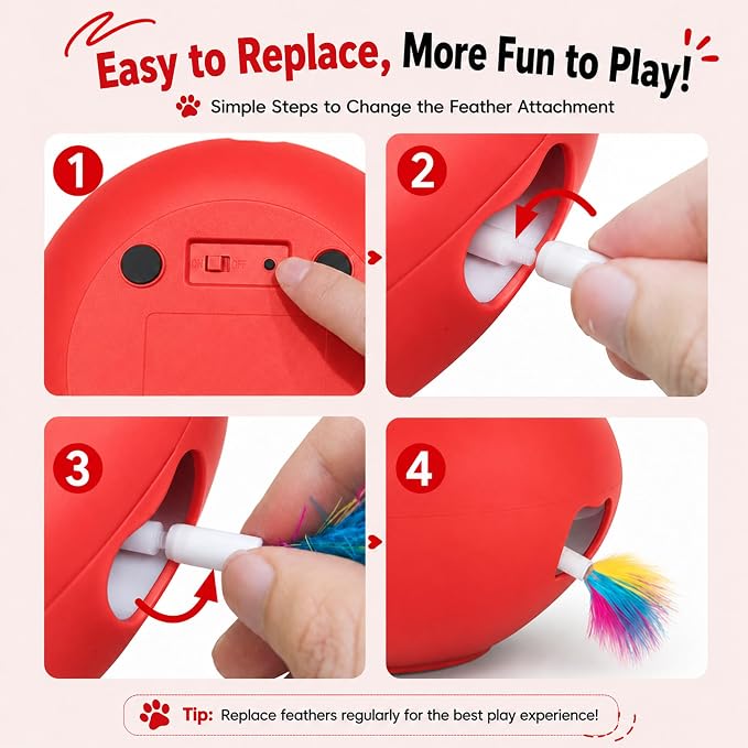 Cat Toys Automatic Interactive Cat Toy for Indoor Cats, Red | Rechargeable Cat Toys Interactive, Quiet Pop-Up Kitten Toy, Smart Sensor Feather Toy, Simulates Hunting, with 6 Random Holes