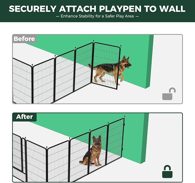 FXW Rollick Dog Playpen Wall Connection Set for Indoor and Yard, 45 Inch 16 Panels for Large Dogs with 4 Fence-to-Wall Anchors, Black | Patented