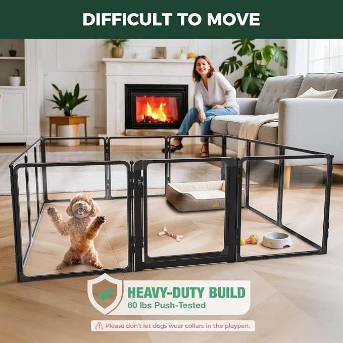 FXW AuraSpace Pro Clear Acrylic Indoor Dog Playpen, 24" H, 12 Panels | Open View, No Climbing Bars, Heavy-duty Metal, DIY Layouts, Easy Access, For Puppies & Small Dogs, Patented
