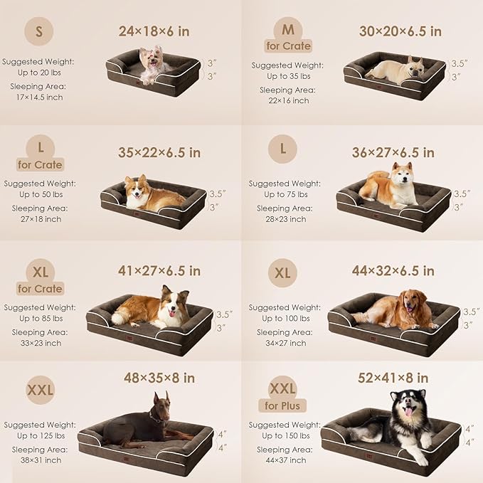 EHEYCIGA Orthopedic Small Dog Bed, Waterproof Memory Foam Washable Pet Beds | Non-Slip Bottom and Egg-Crate Foam Medium Pet Couch Bed with Washable Removable Cover, Brown