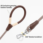 Mile High Life Dog Leash with Genuine Leather Handle, 4/5/6 FT | Comfortable Leather Grip Rope Leash, Heavy Duty 360° Swivel Metal Clasp, for Small Medium & Large Dogs (Brown Plaid, 48 Inch)