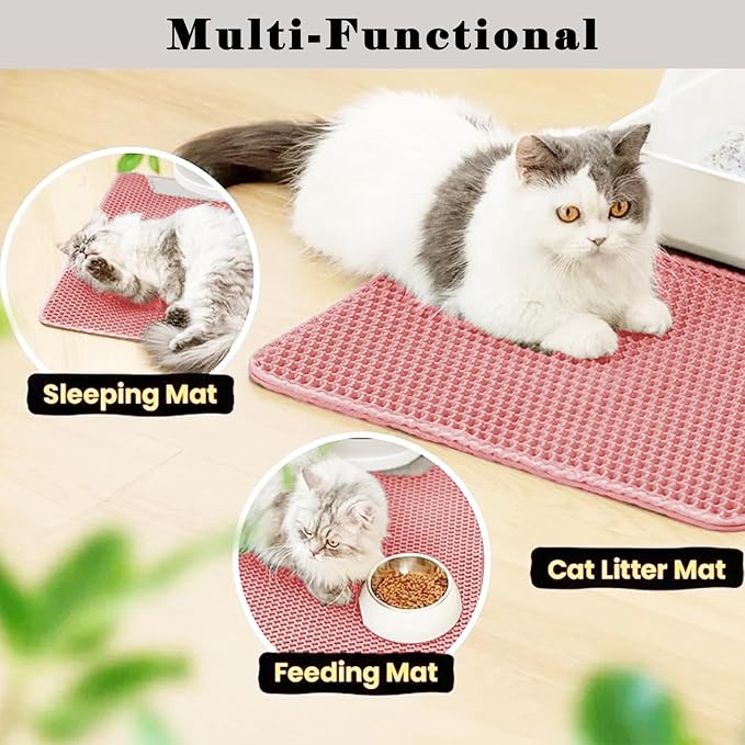HCY&WLD Cat Litter Mat, Honeycomb Double Layer Litter Trapping Mat | Safe Materials, Soft on Paws, Waterproof Urine Proof Non-Slip, Protects Floors, Less Waste, Easy to Clean, Pink, 45" x 26"