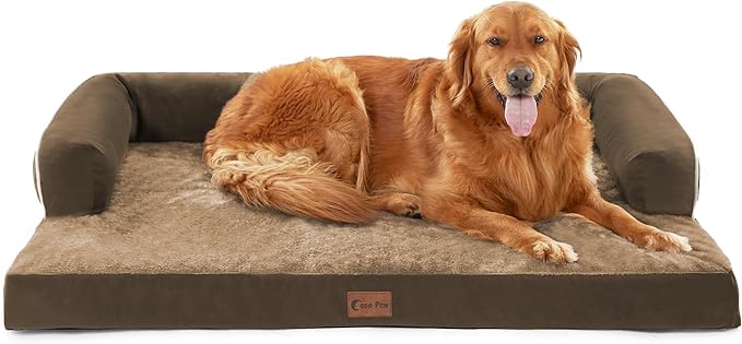 Waterproof Orthopedic Dog Bed for Extra Large Dogs, 45x35in, Brown | Orthopedic Foam Eases Joint Pressure, Bolsters Supports Head And Neck, Washable Pet Beds, Removable Cover, Non-Slip Bottom