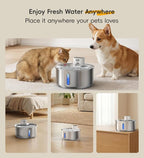 Stainless Steel Cat Water Fountain, 186fl.oz/1.45Gal Cordless Dog Fountain | Wireless Pet Fountain; 5000mAh Battery; Indoor; Triple Water Modes; 25 dB Ultra-Quiet