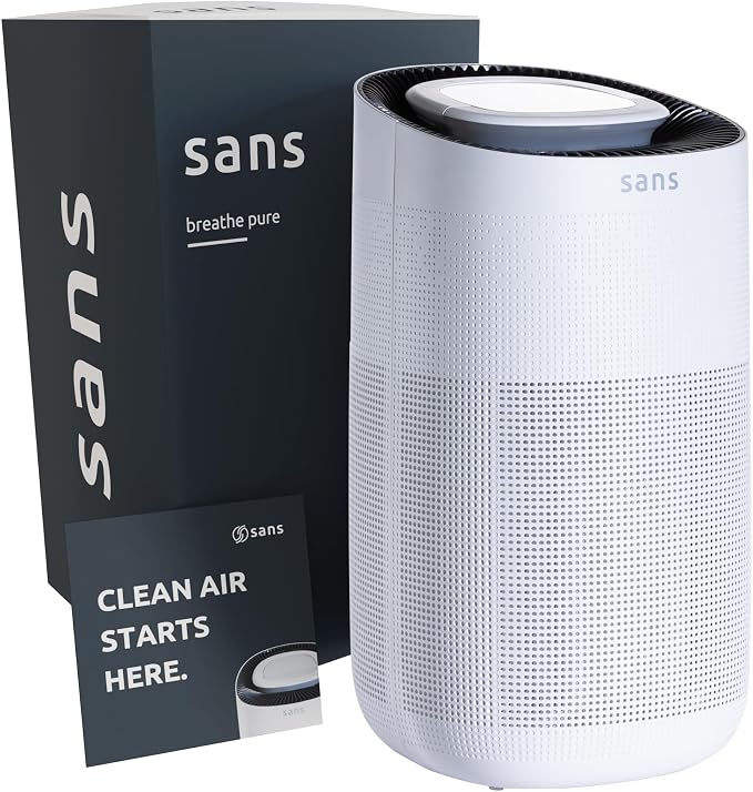 Sans True HEPA Air Purifier for Extra Large Rooms (1,854 sq ft) | UV-C Light Layer & Carbon Odor Absorption | Quiet 25dB Auto-Mode, Captures Smoke, Dust & Allergens (White)