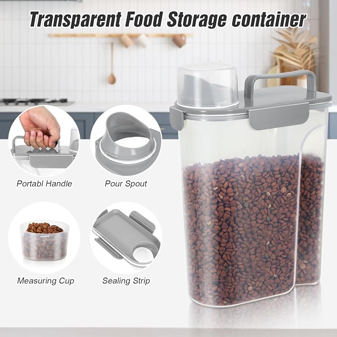TBMax Pet Food Storage Containers 2 Pack 8-10 Lbs Airtight Dog Food Container Dispenser with Large Spout & Portable Handle, Travel Dog Treat Cat Food Storage Bin Bird Seed Container
