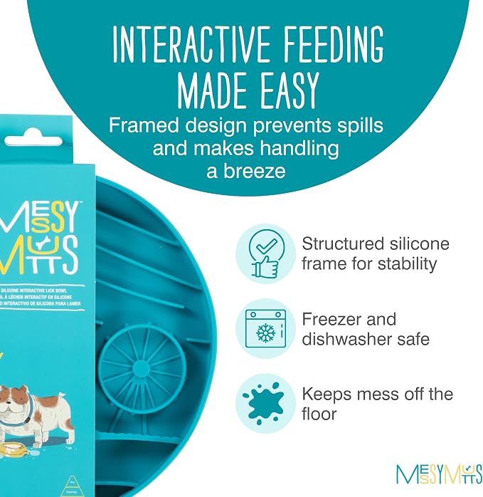 Messy Mutts Round Slow Feeder, 8 Inch, 2 Cup, Blue | 8 Inch Round Silicone Puzzle Slow Feeder For Dogs And Cats, Holds 2 Cups, Dishwasher Safe
