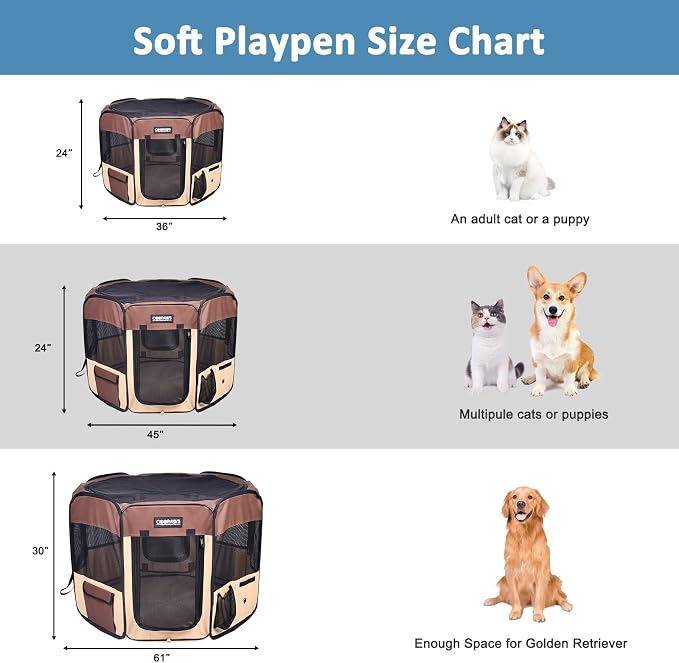 JESPET Pet Dog Playpens 36", 45" & 61" Portable Soft Dog Exercise Pen Kennel with Carry Bag for Puppy Cats Kittens Rabbits, Indoor/Outdoor Use