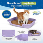 KittyGohere Senior Cat Litter Box Large with Scoop, 2 Pack Lavender | Open Top Low Entrance Kitty Litter Box With Long-handle Jumbo Scoop, Lightweight Low Entry Litters Box, Durable, Made in USA