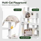 Meecal 79in Tall Cat Tower for Heavy Duty Big Cats, Large Cat Tree with Scratching Post, Plush Perches, Cozy Cat Condos & Hanging Hammocks for Maine Coon, White