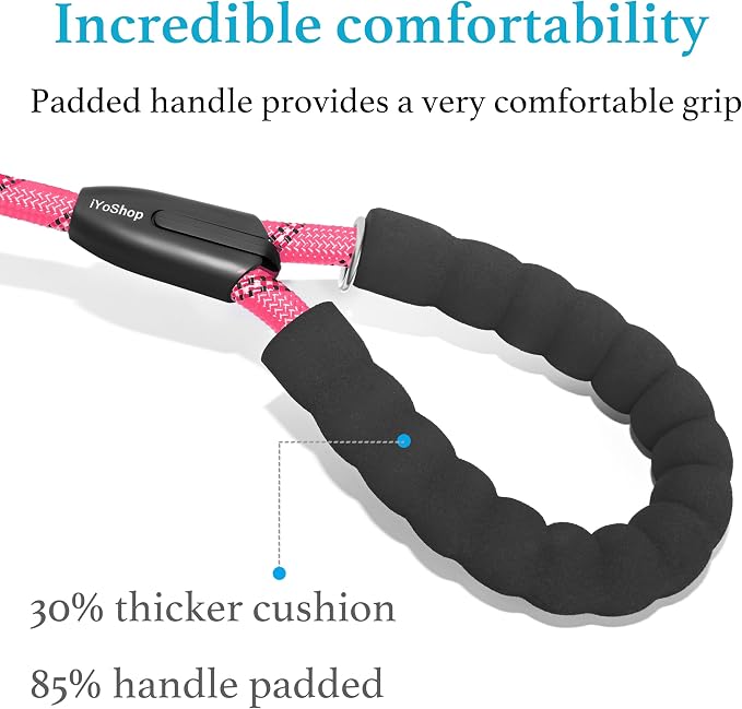 iYoShop Dual Dog Leash - 360° Swivel, No Tangle Walking Leash with Shock Absorbing Bungee for Two Dogs (Large, 25-150 lbs, Pink)