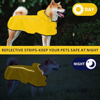 Mile High Life Dog Raincoat, Adjustable Waterproof Pet Rain Jacket, Reflective Hooded Poncho for Small Medium Large Dogs, Lightweight Breathable Pet Rain Coat (Yellow,S Chest 18"-22")