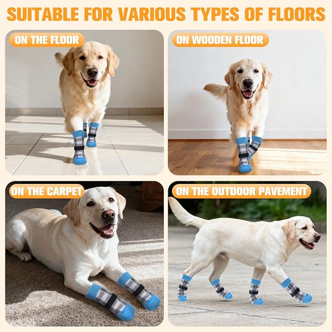 EXPAWLORER Dog Socks for Hardwood Floors, Dog Shoes for Winter, Dog Booties for Cold Pavement to Prevent Licking, Paw Protectors Strong Traction Control for Small Medium Large Dogs,Blue XS