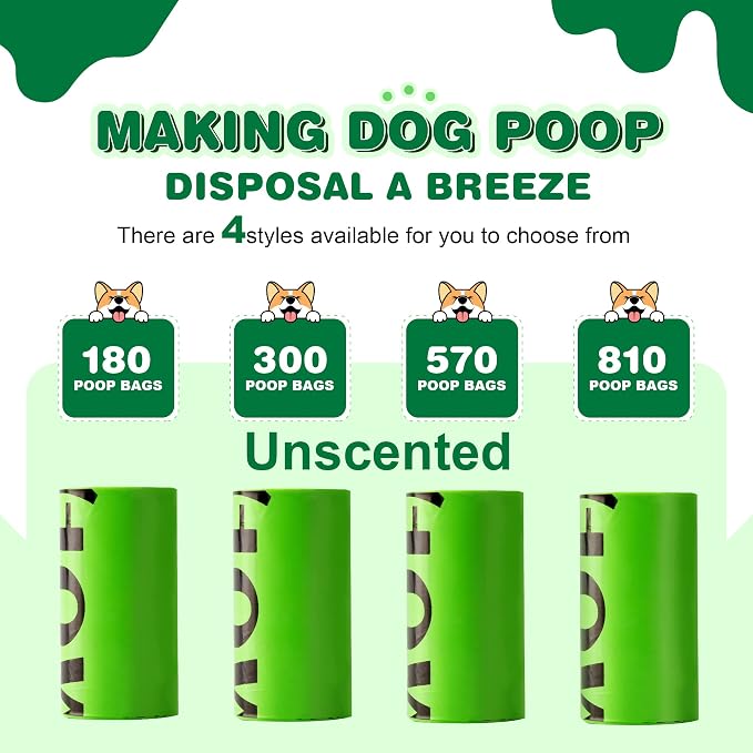 Biodegradable Dog Poop Bags 300 Count, 20 Rolls, Recyclable Waste with Dispenser, Large 9 x 13 Inches, Extra Thick, Leak Proof for Dogs and Cats
