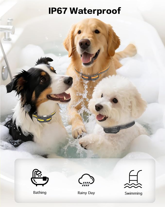 3 Pack Dog Training Collar – Remote Dog Shock Collars with Beep, Vibration and Safe Shock Modes, Rechargeable IP67 Waterproof E-Collars for Small, Medium & Large Dogs with LED Night Light