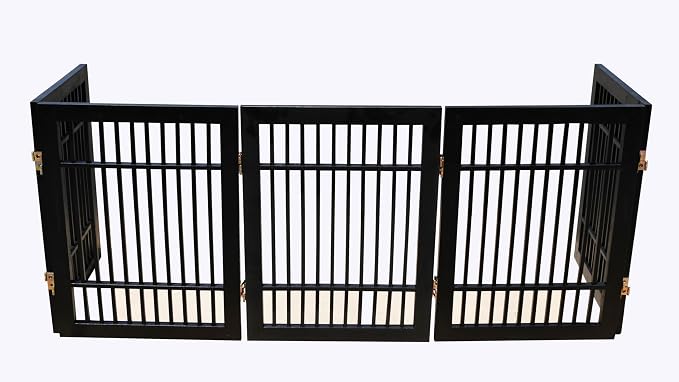 Urnporium Pet Dog Gate Freestanding, Strong Durable Folding Wooden Fence, Portable Acacia Hardwood Safety Barrier for Indoor & Outdoor Use (Black Pet Gate, 5 Panel 24" Tall)