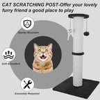 34-Inch Tall Cat Scratching Post for Large Cats, Stable Base, Black | Heavy-Duty Cat Scratcher, Extra-Tall Thick Post, Soft Natural Cotton Rope, Hanging Interactive Cat Toys, Indoor Cat Furniture