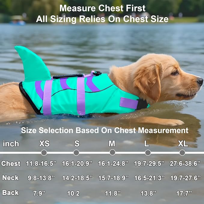 Fragralley Shark Dog Life Jacket, Easy to Put on Dog Life Vest for Swimming and Boating, Vibrant & Adjustable Dog Life Preservers for Small Medium Large Dogs, Suit to Swim, Fish, Beach, Surfing