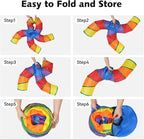 Joytale Cat Tunnel for Multiple Cats, 5-Way Indoor Tube Toy to Chase & Hide | Bell ball & Toy Mouse Included; Peekaboo Hole; Pops Open & Folds Into Zip Bag; Fits Cats to ~12 lb; Kittens & Rabbits Too