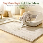 Songrey Silicone Cat Litter Mat 34" x 22", Large Litter Trapping Mat, Beige | Waterproof, Urine-Proof Litter Box Mat for Floor, Soft on Kitty Paws, Easy To Clean, Cat Supplies, Pet Feeding Mat