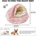 ShinHye Cozy Cat Bed - Round Plush Fluffy Hooded Cave, Indoor/Outdoor, Waterproof & Washable, Calming Anti-Anxiety Design - 23x23inch, Pink