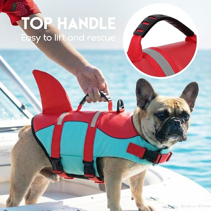 ASENKU Dog Life Jacket - Pet Safety Vest for Swimming & Boating, Shark Life Jacket with Floatation, Dog Lifesavers Swimsuits for Small Medium Large Dogs (RedGreen, XL)