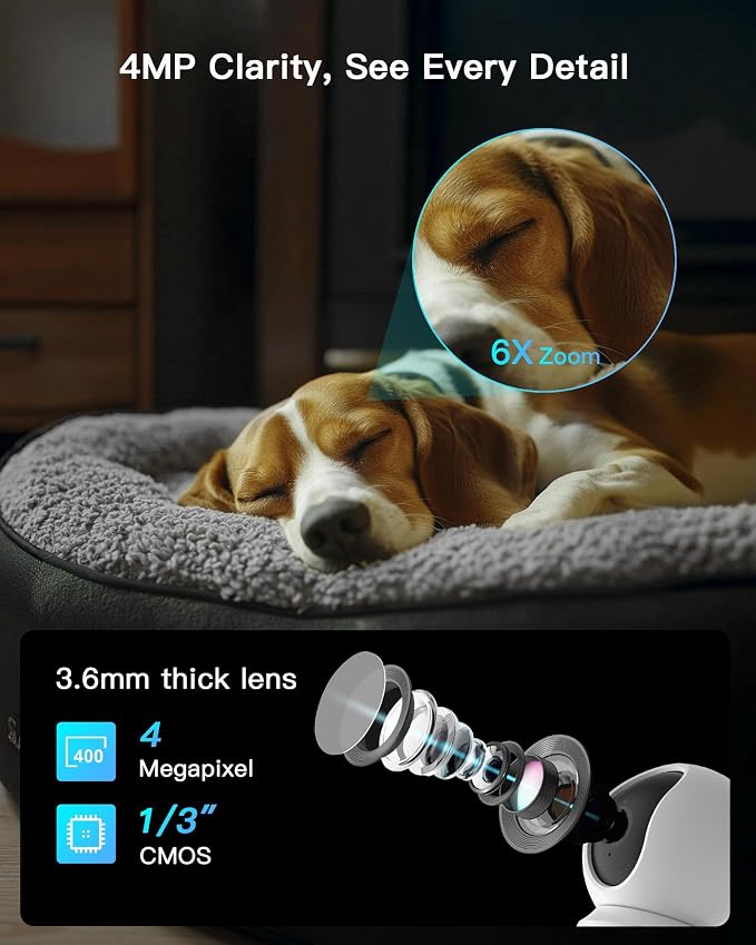 ARENTI 360° View 4MP 5G WiFi 6 Pet Camera P2F 2PC with 64G Local Storage | Pan/Tilt, Auto Tracking, AI Human/Motion/Sound Detection, Night Vision, 2-Way Audio, Custom Zones, Timer Cruise, Sleep Mode