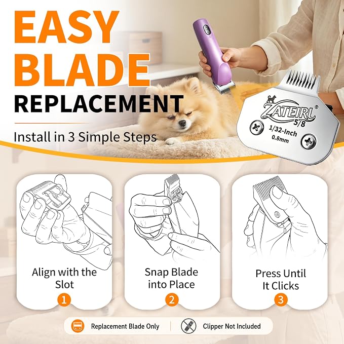 Size 5/8 Detachable Pet Grooming Clipper Blade with Steel Cutter, 1/32 Inch 0.8mm Cut Length, Silver, Compatible with Andis, Oster A5, Wahl KM10, 1 Pack