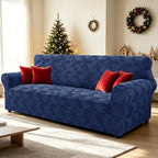 ZNSAYOTX Stretch Oversized Couch Covers for 3 Cushion Couch, 1-Piece Extra Large Sofa Cover Slipcover, Furniture Protector with Elastic Bottom Geometrical Jacquard Fabric (X-Large, Navy Blue)