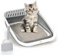 Foldable Cat Litter Box, Large Height-Adjustable Anti-Splash Open Air Kitty Litter Pan, Easy Clean with Scoop (Gray)