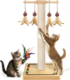 Tall Cat Scratching Post, Sisal, 33 Inches, Large Scratcher Tree Tower for Indoor Cats Adults with Hanging and Ball Track, 2 Mounting Methods Interactive Furniture Toys for All Ages