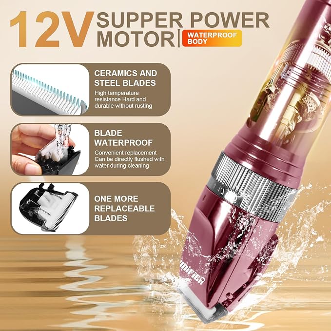 Professional Dog Grooming Clippers for Thick Coat - Dog Hair Trimmer for Grooming- Sheep Shears for Thick Hair – Pet Grooming Clippers for Dogs, Cats, Sheeps, Horse (Rose Gold)