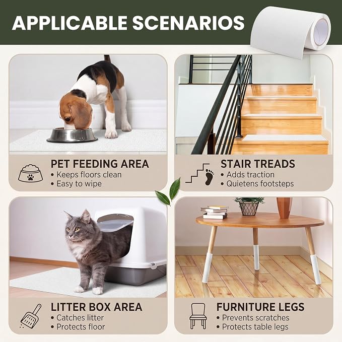 Aliceset Pet Nail Self Adhesive Replacement Emery Paper Fits Dog Scratch Pad Dog Nail Board Sandpaper Cat Litter Box DIY for Pet to Scratch Alternatives (White,10 Inch X 16ft)
