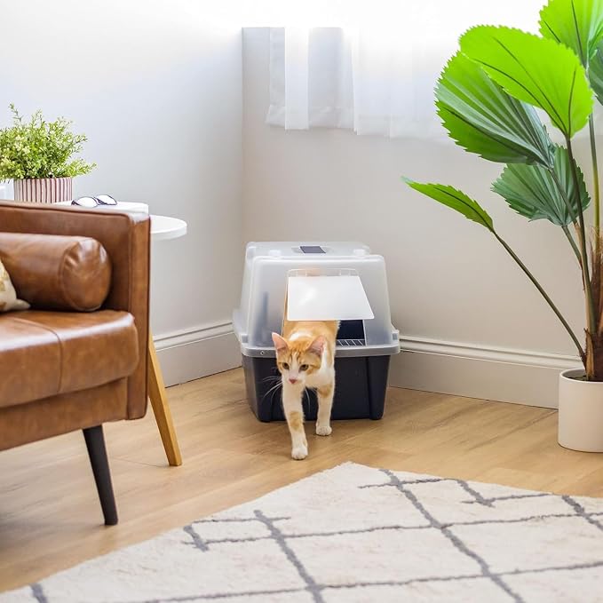 IRIS USA Large Front Door Cat Litter Box, Walk-in Entry, Navy | Senior Cats, Private Enclosure Design, Flip Door Access, Covered Walk-Through, Privacy Hood, Contained Environment