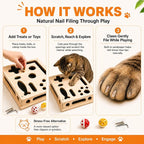 Cat Nail File Scratcher, Interactive Cat Scratch Puzzle Treat Box for Indoor Cats, Solid Wood Sandpaper Liner Claw Care Toy with 3 Balls & Feather, Stress-Free Alternative to Clippers & Grinders