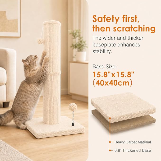 Carpet Cat Scratching Post Heavy Duty for Indoor Large Cats,Beige | Thick Scratch Post for Adult Cats | Carpeted Cat Tree Tower | Tall Cat Scratcher| Couch Furniture Protector| Interactive Toys