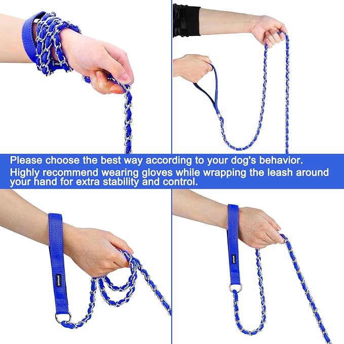 HOMIMP Chew Proof Dog Leash for Medium Large Dogs, Reflective 6 FT Heavy Duty Metal Chain Dog Leashes with Soft Padded Handle, Anti Bite Durable Rope Leashes for Pitbull, Non Chewable