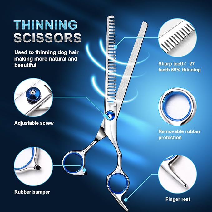8-in-1 Cat Dog Grooming Scissors Set | with Comb, Nail Clipper, Brush